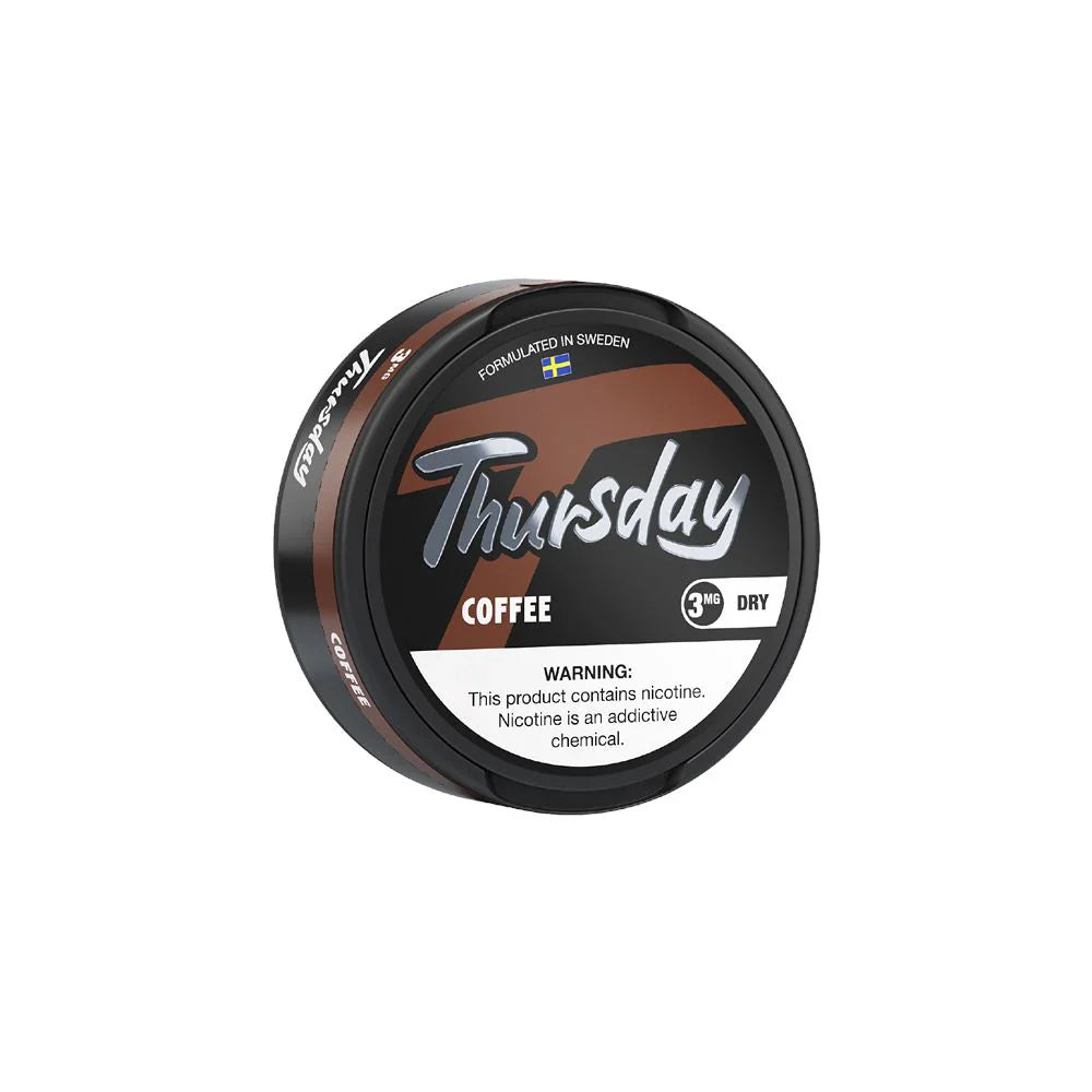 Thursday coffee-flavored product packaging on a white background